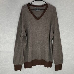 Eddie Bauer Sweater Mens XL V-Neck Brown Cotton Cashmere‎ Blend Knit Top